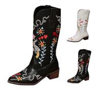 BOTCAM Bottes mi-hautes pour femme avec talon bloc - Bottes médiévales - Bottes de cowboy - Bottes courtes - Bottes western mi-hautes - Bottes de western pour femme - Bottes de transition, Noir , 41