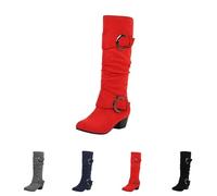 BOTCAM Bottes montantes pour femme - Avec fermeture éclair - Talon bloc - Bottes d'équitation - Bottes d'équitation - Bottes hautes - Bottes à enfiler - Bout pointu - Rétro - Bottes western