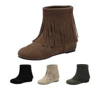 BOTCAM Bottes western pour femme avec glands, bottes de cowboy, en daim, hauteur genoux, bottines à talon bloc, bottes de cowboy pour femme, bottes mi-hautes, bottes de transition, Z Marron 2, 39 EU