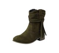 BOTCAM Bottines de cowboy en daim pour femme - Bottes mi-hautes - Bottes western avec talon bloc - Bottes médiévales imperméables - Bottines courtes pour femme, Z3 vert., 41 EU