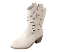 BOTCAM Bottines d'été et d'automne pour femme - Creuses - Respirantes - Avec talon bloc - Cuir synthétique - Rétro - Bottes de cowboy western - Bottes courtes à enfiler - Bottes basses à talon bloc