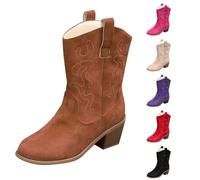 BOTCAM Bottines médiévales pour femme avec talon bloc - Bottes de cowboy - Bout pointu - Bottes western rétro avec fermeture éclair - Bottes de cowboy - Bottes de transition, marron, 41 EU