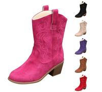 BOTCAM Bottines médiévales pour femme avec talon bloc - Bottes de cowboy - Bout pointu - Bottes western rétro avec fermeture éclair - Bottes de cowboy - Bottes de transition, Rose, 38 EU