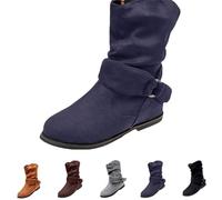 BOTCAM Bottines pour femme avec boucle - Bottes classiques mi-hautes - Bottes de cowboy - Bottes plates en daim - Élégantes - Vintage - Chaussures d'hiver pour femme - Bottes en cuir - Bottes à