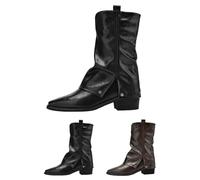 BOTCAM Bottines pour femme avec talon - Bottes western - Bottes de cowboy en cuir - Bottes basses avec talon bloc - Bout pointu - Bottes courtes - Bottes en cuir rabattables - Bottes à enfiler