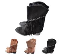 BOTCAM Bottines pour femme - Bottes longues à franges vintage en daim - Bottes mi-hautes classiques - Bottes western - Bottes de cowboy imperméables - Bottes de transition pour femme, Noir , 43 EU