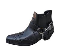 BOTCAM Bottines pour homme - En cuir noir - Bottes western à enfiler avec talon - Bottes d'équitation - Bottes de motard - Bottes Chelsea pointues - Bottes courtes antidérapantes - Bottes occidentales