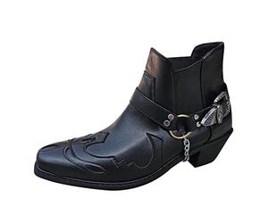 BOTCAM Bottines pour homme - En cuir noir - Bottes western à enfiler avec talon - Bottes d'équitation - Bottes de motard - Bottes Chelsea pointues - Bottes courtes antidérapantes - Bottes occidentales