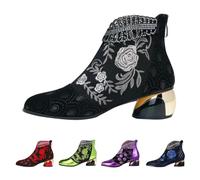 BOTCAM Bottines western en cuir pour femme - Avec talon bloc - Bottes basses à enfiler - Bottes western - Bottes d'équitation - Bottes d'automne basses, Noir , 40 EU