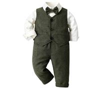 BOTCAM Chemise à manches longues pour enfant - Gilet - Manteau - Pantalon - Avec nœud papillon - Tenue gentleman - Pour le désherbage - Ensemble cravate, AG, 130