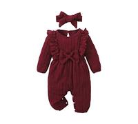 BOTCAM Ensemble de bandeau à manches longues avec texture et nœud pour enfants de 0 à 18 ans, Bordeaux, 0-3 mois