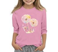 BOTCAM Fille Manches 3/4 Tops Col Rond Chemise Casual Athlétique Tops à Motifs Manches Blouse 314 Ans Fille Chemisier S, Rose, 10-11Years