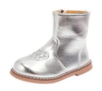 BOTCAM Filles Printemps Automne Hiver Amour Enfant Cheville Bottines Petites Filles Fermeture Éclair Côté Style Occidental Deux Coton Mode Bottes Chaudes Doublées Enfants, argenté, 24 EU