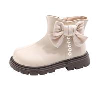 BOTCAM Filles Printemps et Automne Hiver Bottes Courtes Filles Plus Velvet et Coton Bottes de Neige Mode Fermeture Éclair Side Style Mignon Bow Perle Filles Bottes d'hiver Imperméable 35, beige, 26 EU