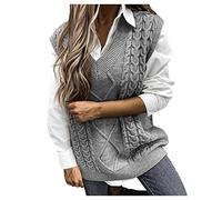 BOTCAM Gilet en tricot à col en V pour femmes Gilet en tricot sans manches avec vent universitaire, Gris 1, XL