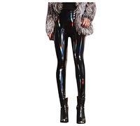 BOTCAM Legging métallique brillant pour femme - Taille haute - Legging brillant - Look mouillé - Pour fête, danse, discothèque, carnaval - Legging métallique brillant à paillettes - Pantalon de jazz