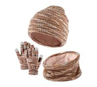 BOTCAM Lot de 3 bonnets d'hiver pour enfants - Gants et écharpes tricotés - Bonnet à écran tactile - Mitaines - Cache-cou pour garçons et filles de 5 à 14 ans, marron, taille unique