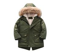 BOTCAM Manteau pour enfant, veste doublée en polaire tampon, manteaux d'hiver épais à capuche, par-ka imperméable parka vêtements d'extérieur doudoune garçon 92, vert, 4-5 ans