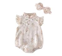 BOTCAM Nouveau-né Bébés Filles Barboteuse Manches Courtes Vêtements Nouveau-né Vêtements Bébé Barboteuse Body avec Bandeau Tenues Lingerie Nouveautés, Rose, 9-12 mois