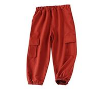BOTCAM Pantalon de jogging pour enfant garçon 128 printemps, élastique, décontracté, pantalon d'été pour garçon, pantalon moulant, rouge, 5-6 ans