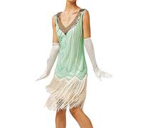BOTCAM Robe à paillettes pour femme - Style années 1920 - Robe Charleston - Col en V - Fête à thème Great Gatsby - Costume de carnaval - Robe de bal rétro sans manches - Robe à franges élégante, Bleu