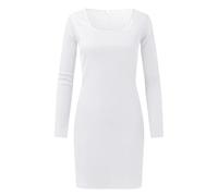 BOTCAM Robe en tricot élégante longue moulante à manches longues pour femme - Robe en tricot côtelé pour l'automne - Robe de survêtement - Col carré - Haute élasticité - Robe tricotée, Blanc., XXL