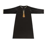 BOTCAM Robe Manteau Printemps et Grande Cravate Ronde Manches Longues Milieu Musulman Arabe Jeunesse Casual Robe Combinaison Enfant, Noir , 5-6 ans