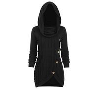 BOTCAM Robe pull à capuche pour femme - Manches longues - Vintage - Plissé - Asymétrique - Couleur unie - Décontracté - Streetwear - Loisirs - Robe tricotée - Grande taille - Pull à capuche - Mini