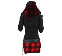 BOTCAM Robe pull à capuche pour femme - Robe d'automne sexy - Pull à capuche - Bloc de couleur - Slim - Décontracté - Manches longues - Mini robe en tricot serré - Automne - Hiver - Robe moulante -