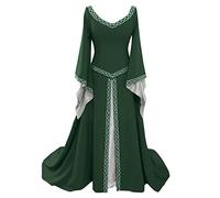 BOTCAM Robe victorienne pour femme - Costume de renaissance médiévale - Robe de sorcière gothique - Robe de mariée médiévale - Robe de bal - Manches trompette - Robe de princesse - Longueur au sol -