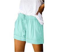 BOTCAM Short en coton et lin pour femme - Élastique - Short d'été large - Respirant - Confortable - Couleur unie - Avec poches et cordon de serrage - Bermuda pour femme, Vert menthe., XL