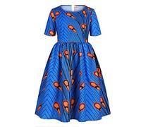 BOTCAM Tenues à manches courtes rondes pour tout-petits filles 16 ans col Dashiki robes style traditionnel robe princesse bébé Ankara africaine filles robes courtes filles, bleu, 2-3 ans