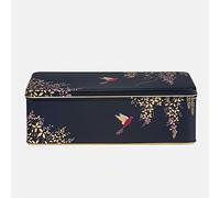 Bote en fer blanc Sara Miller - Rectangulaire, profonde, longue et bleu fonc - Motif oiseau