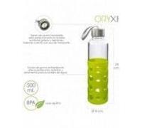 Botella Agua de Cristal Con Funda Goma y Tapon Antigotas 500 ml.