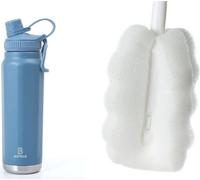 Botells Gourde isolante Sport Bouchon à étrier, 800 ml, acier inoxydable, double paroi, anti-fuite, robuste, bleu/brosse à bouteille