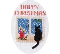 Bothy Threads Carte de voeux Kit de point de croix "Chat de Noël", 9x13.3cm, DWCDX48, modèle à compter