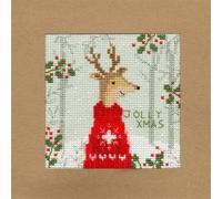 Bothy Threads Carte de voeux Point de Croix Set "Cerf de Noël", 10x10cm, XMAS12, modèle à compter