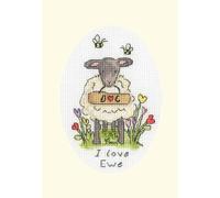 Bothy Threads carte de voeux point de croix set "J'aime Ewe", motif à compter, XGC40, 13x9cm