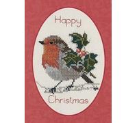 Bothy Threads DWCDX18 Kit de carte de vœux au point de croix Motif Holly et rouge-gorge 9 x 13,3 cm