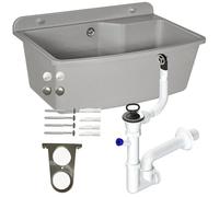BOTLE Bassin avec siphon en plastique, granit gris, 61 x 45 x 23 cm, lavabo industriel, évier utilitaire, pour le jardin, le garage, la buanderie, la chaufferie, solide et durable, avec accessoires