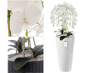 botle Bouquet d'orchidée artificielle en cascade - En pot - Blanc - Hauteur : 115 cm - Pour la décoration de la maison et du bureau - Orchidée artificielle en pot
