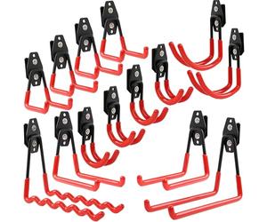 botle Lot de 14 crochets à outils Qbrick Système de valise pour outils droits et en forme de U S, M, L, en acier avec PVC, garage, atelier, outils électriques, double crochet, charge maximale : 30 kg