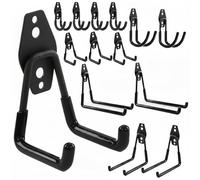 botle Lot de 14 crochets muraux droits et en forme de U en acier avec PVC, pour garage, atelier, outils électriques, double crochet, charge maximale : 40 kg