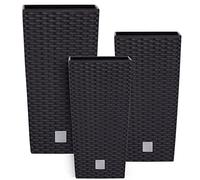 botle Lot de 3 Pots de Fleurs carrés en rotin - Hauteur : 55 cm - 61 cm - 75 cm - Anthracite - en Plastique - avec Insert pour Plantes