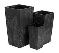 botle Lot de 3 Pots de Fleurs en Plastique Motif trapèze Anthracite Hauteur 55/61/75 cm