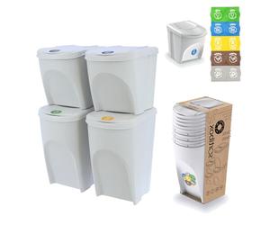botle Lot de 4 poubelles de tri sélectif de 120 l - 2 x 35 l + 2 x 25 l - Blanc cendré - Couleur à empiler - Compact, modulaire et léger - Tri facile des déchets ménagers - Plastique