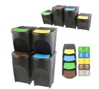 botle Lot de 4 poubelles de tri sélectif de 120 l - 2 x 35 l + 2 x 25 l - Noir - À empiler - Compact, modulaire et léger - Tri facile des déchets ménagers - Plastique