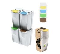 botle Lot de 4 poubelles de tri sélectif - Lot de 4 poubelles de 35 l - Blanc - À empiler - Compactes - Modulaires et lumineuses - Tri facile des déchets ménagers - Plastique