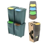 botle Lot de 4 poubelles de tri sélectif - Lot de 4 poubelles de 35 l - Gris - À empiler - Compactes - Modulaires et lumineuses - Tri facile des déchets ménagers - Plastique