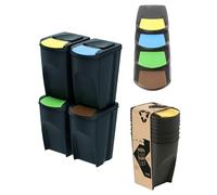 botle Lot de 4 poubelles de tri sélectif - Lot de 4 poubelles de 35 l - Noir - À empiler - Compactes - Modulaires et lumineuses - Tri facile des déchets ménagers - Plastique